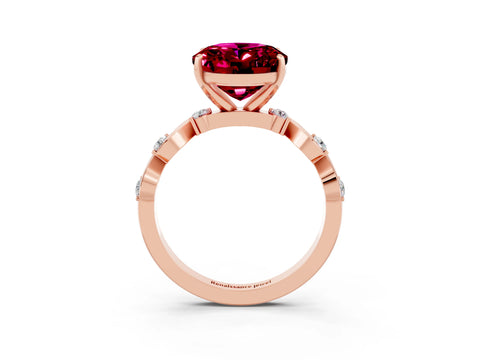 Rose gold Oval Cut Garnet Solitaire Twisted Band with Round  Accents and Prong Setting_15