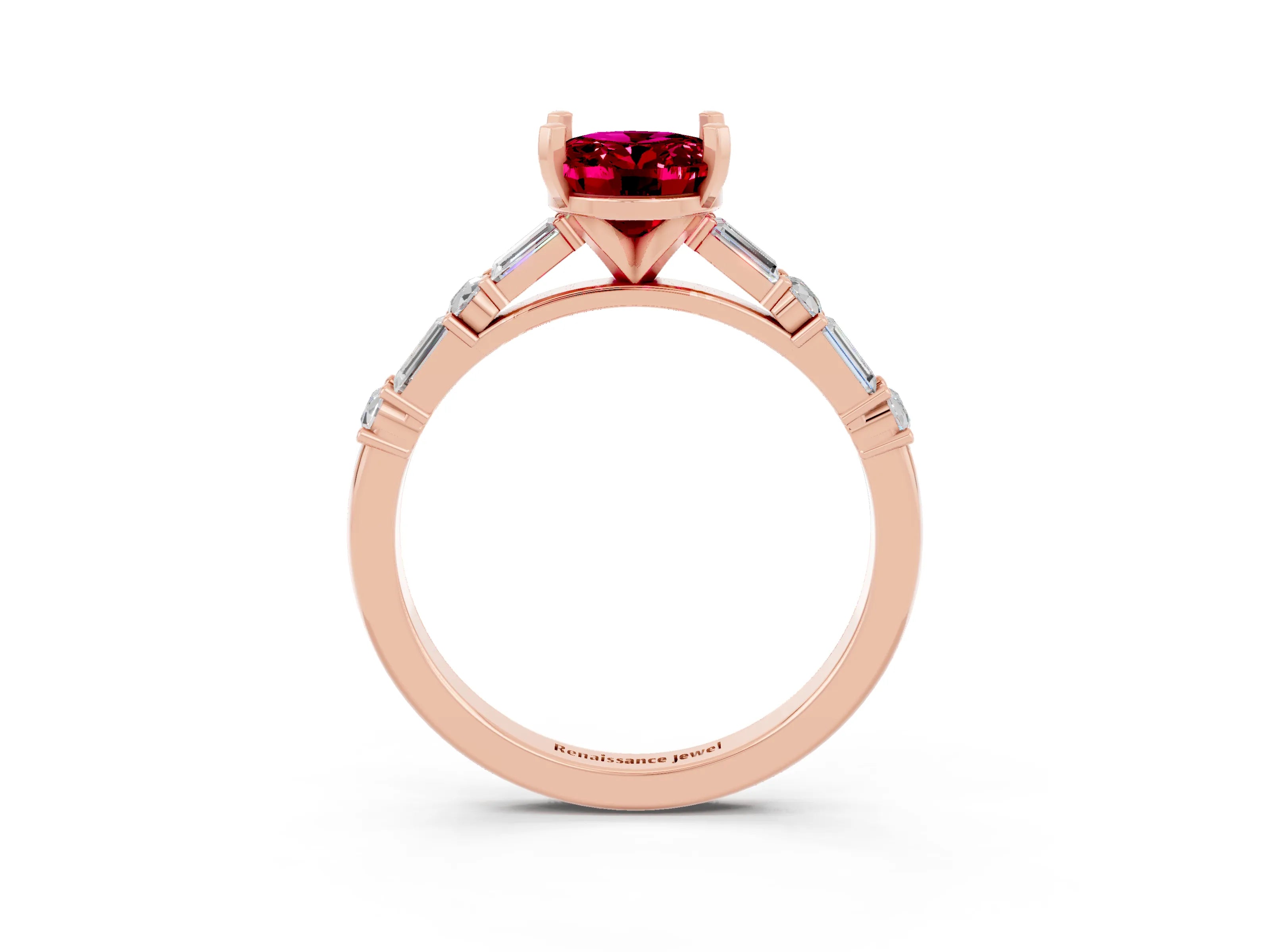 Rose gold Oval Cut Garnet Solitaire with Side Baguettes and Channel Set Band_3