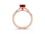 Rose gold Oval Cut Garnet Solitaire with Side Baguettes and Channel Set Band_3