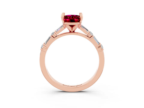 Rose gold Oval Cut Garnet Solitaire with Side Baguettes and Channel Set Band_3