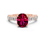 Rose gold Oval Cut Garnet Solitaire with Side Stones, Pave Band, Four-Prong Setting_36