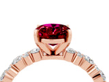 Rose gold Oval Cut Garnet Solitaire with Side Stones, Pave Band, Four-Prong Setting_40