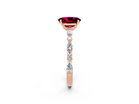 Rose gold Oval Cut Garnet Solitaire with Side Stones on a Pavé Band and Four-Prong Setting_2