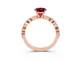 Rose gold Oval Cut Garnet Solitaire with Side Stones on a Pavé Band and Four-Prong Setting_3