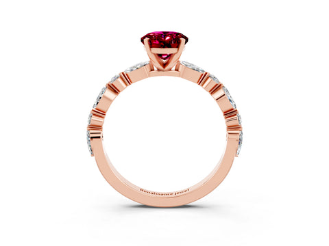 Rose gold Oval Cut Garnet Solitaire with Side Stones on a Pavé Band and Four-Prong Setting_3