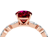 Rose gold Oval Cut Garnet Solitaire with Side Stones on a Pavé Band and Four-Prong Setting_4