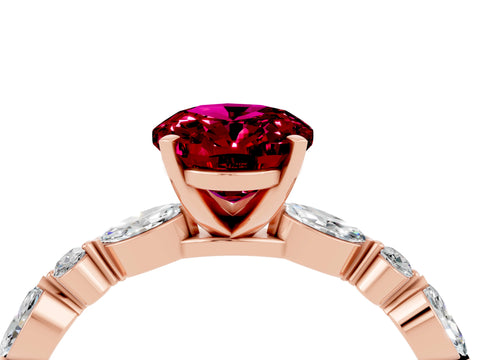 Rose gold Oval Cut Garnet Solitaire with Side Stones on a Pavé Band and Four-Prong Setting_4