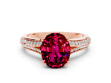 Rose gold Oval Cut Garnet Split Shank Engagement Ring with Pavé Band