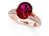 Rose gold Oval Cut Garnet Split Shank Engagement Ring with Pavé Band_1
