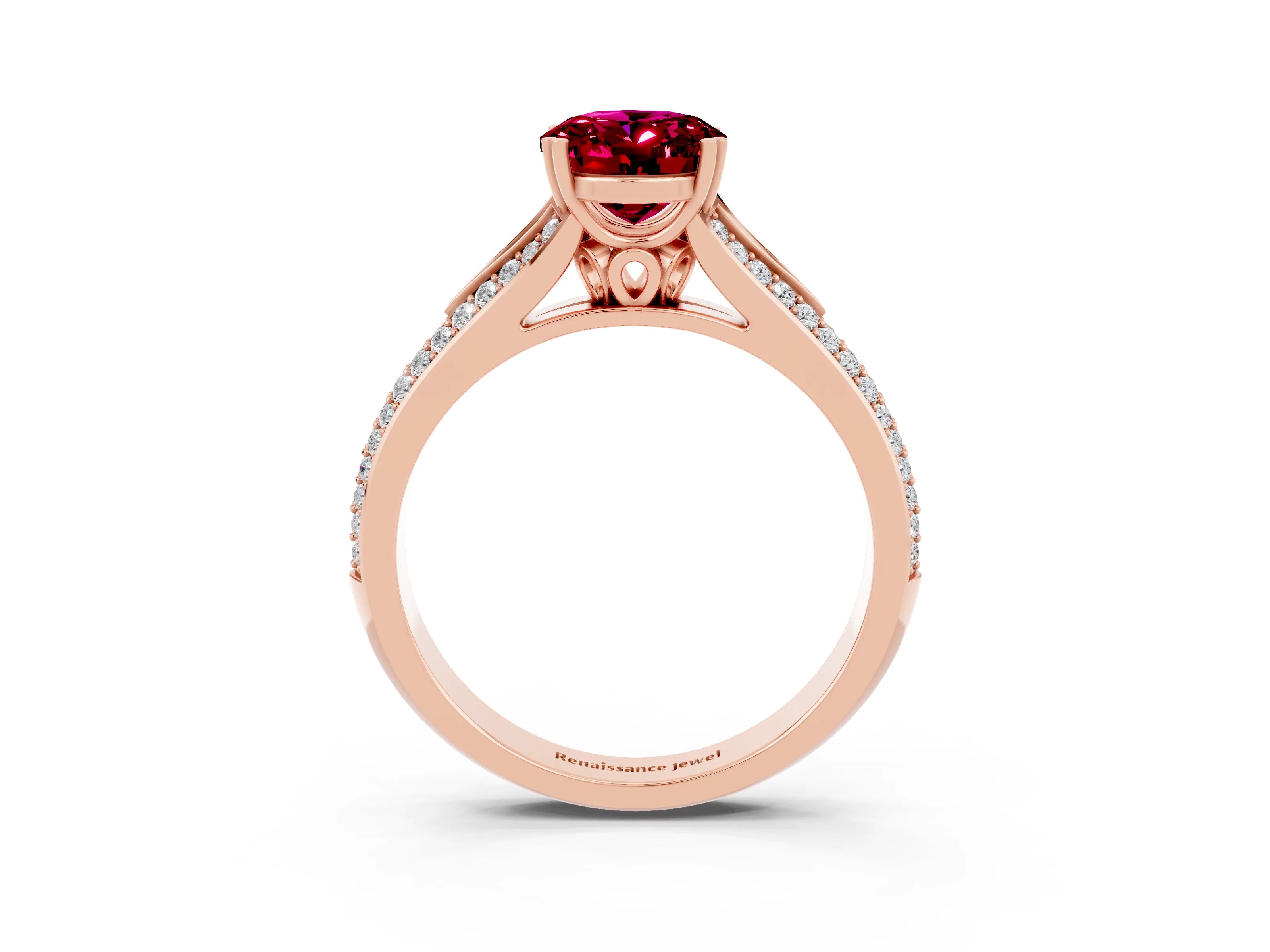 Rose gold Oval Cut Garnet Split Shank Engagement Ring with Pavé Band_3