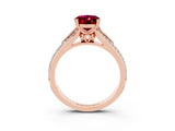 Rose gold Oval Cut Garnet Split Shank Engagement Ring with Pavé Band_3