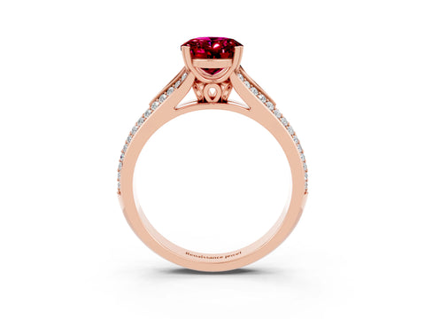 Rose gold Oval Cut Garnet Split Shank Engagement Ring with Pavé Band_3