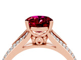 Rose gold Oval Cut Garnet Split Shank Engagement Ring with Pavé Band_4