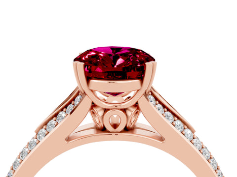 Rose gold Oval Cut Garnet Split Shank Engagement Ring with Pavé Band_4