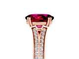 Rose gold Oval Cut Garnet Split Shank Engagement Ring with Pavé Band_5