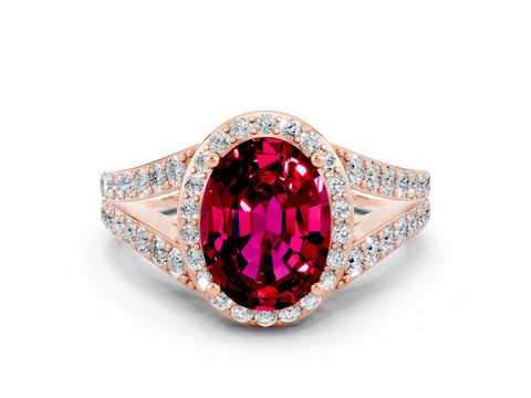 Rose gold Oval Cut Garnet Split Shank Halo Ring with Four-Prong Setting_12