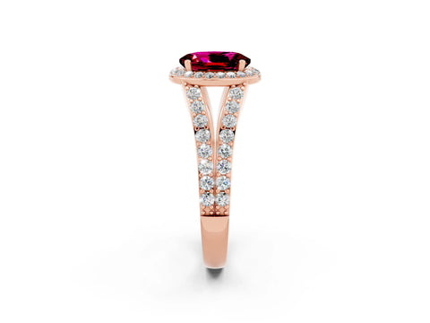 Rose gold Oval Cut Garnet Split Shank Halo Ring with Four-Prong Setting_14