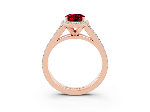Rose gold Oval Cut Garnet Split Shank Halo Ring with Four-Prong Setting_15