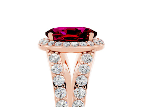 Rose gold Oval Cut Garnet Split Shank Halo Ring with Four-Prong Setting_17
