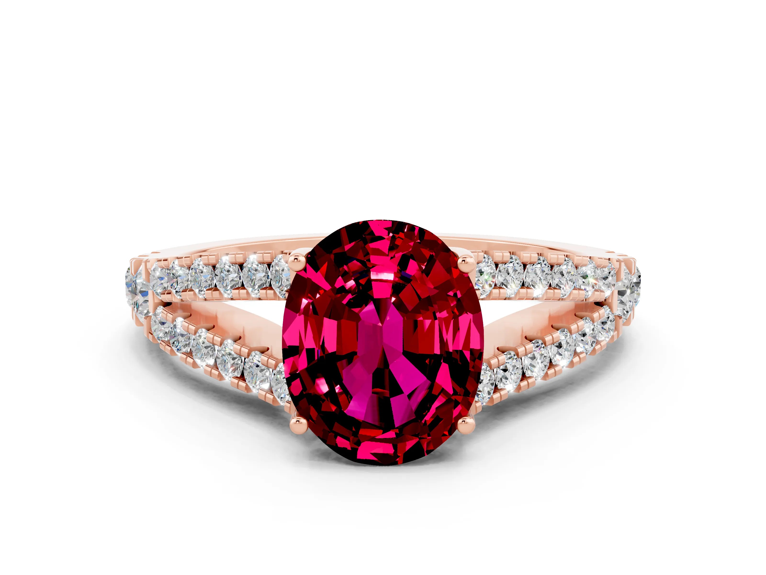 Rose gold Oval Cut Garnet Split Shank Pavé Engagement Ring with Four-Prong Setting_12