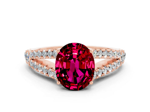 Rose gold Oval Cut Garnet Split Shank Pavé Engagement Ring with Four-Prong Setting_12