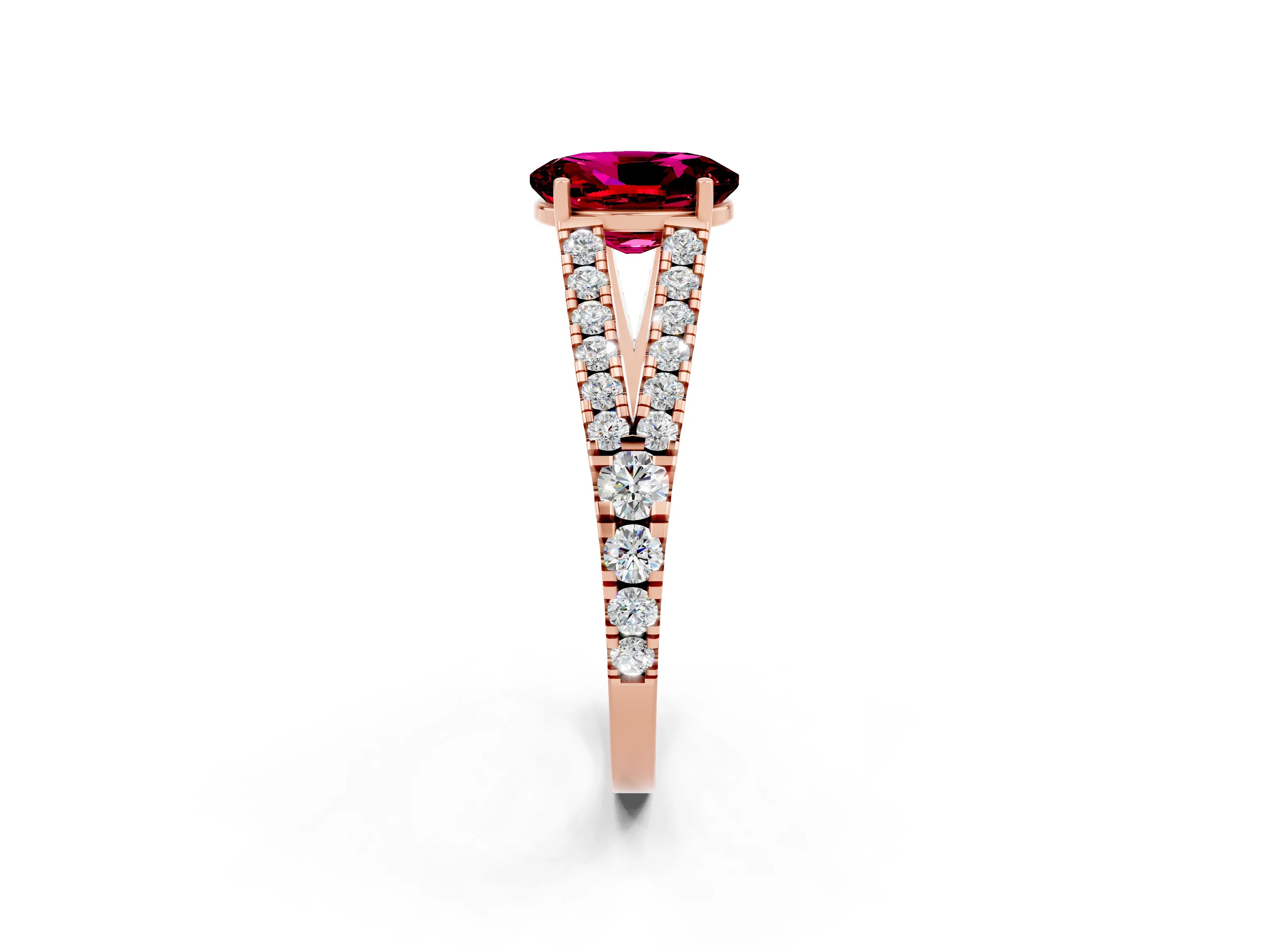 Rose gold Oval Cut Garnet Split Shank Pavé Engagement Ring with Four-Prong Setting_14