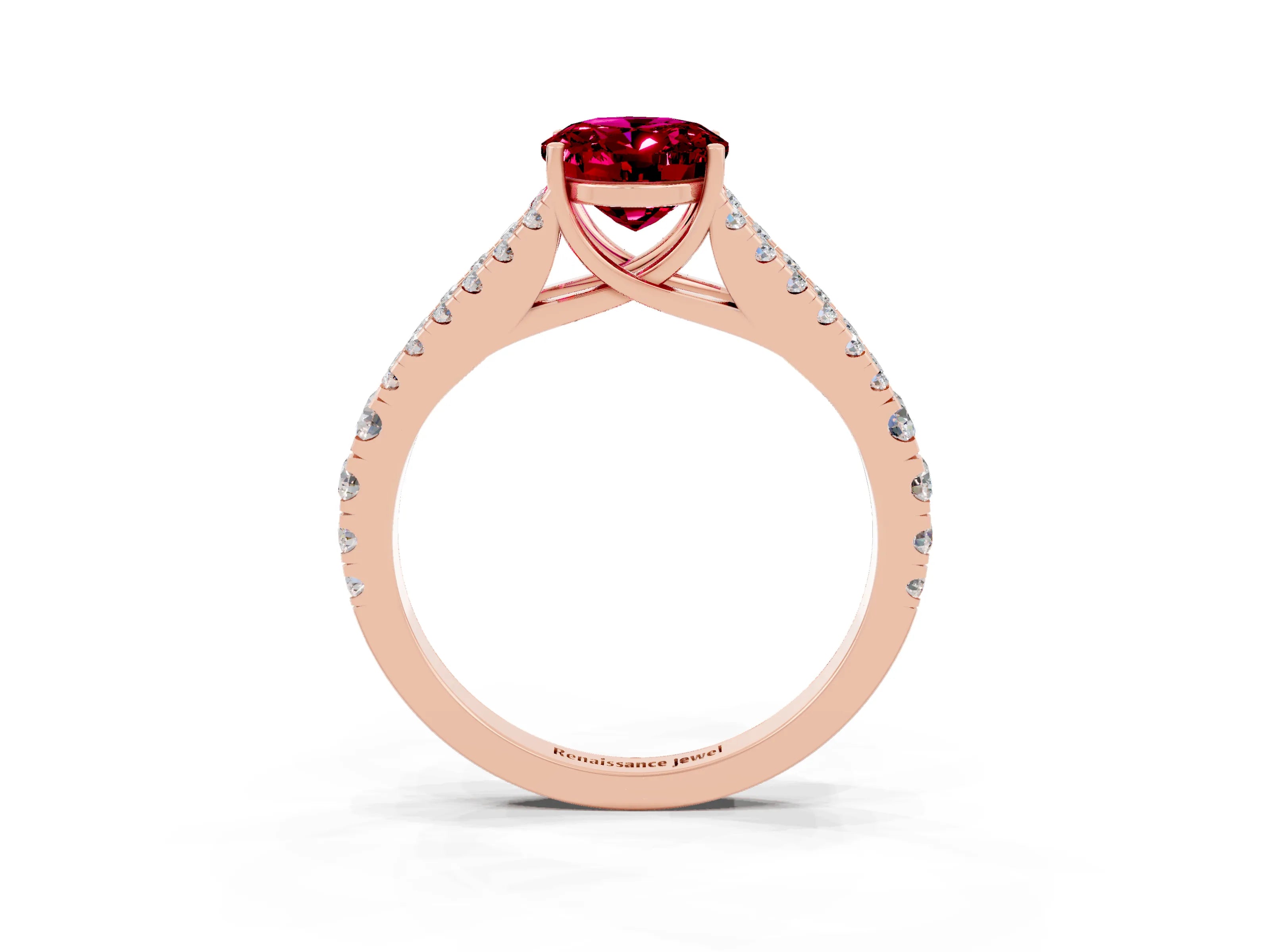 Rose gold Oval Cut Garnet Split Shank Pavé Engagement Ring with Four-Prong Setting_15