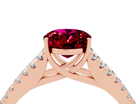 Rose gold Oval Cut Garnet Split Shank Pavé Engagement Ring with Four-Prong Setting_16