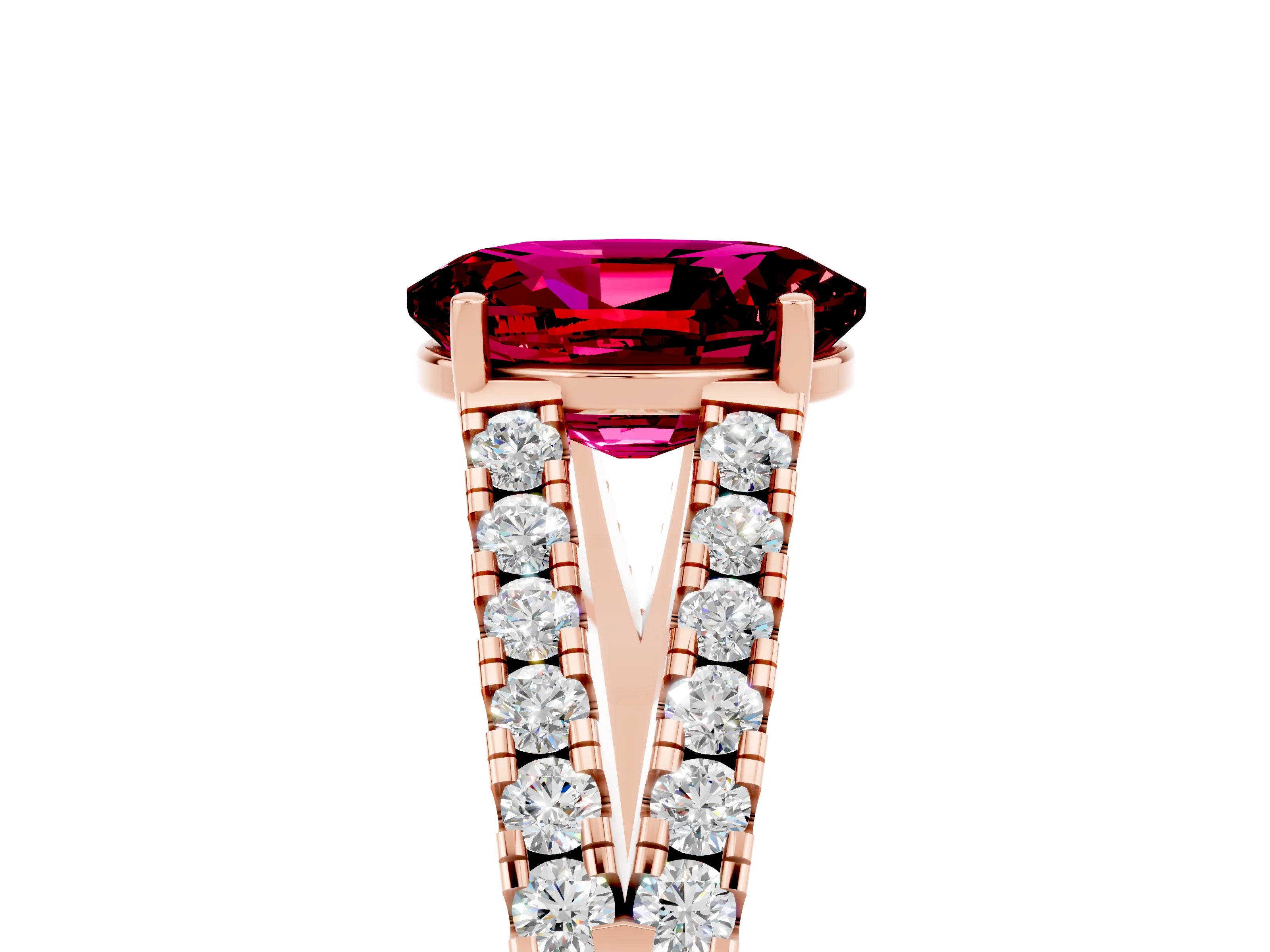 Rose gold Oval Cut Garnet Split Shank Pavé Engagement Ring with Four-Prong Setting_17