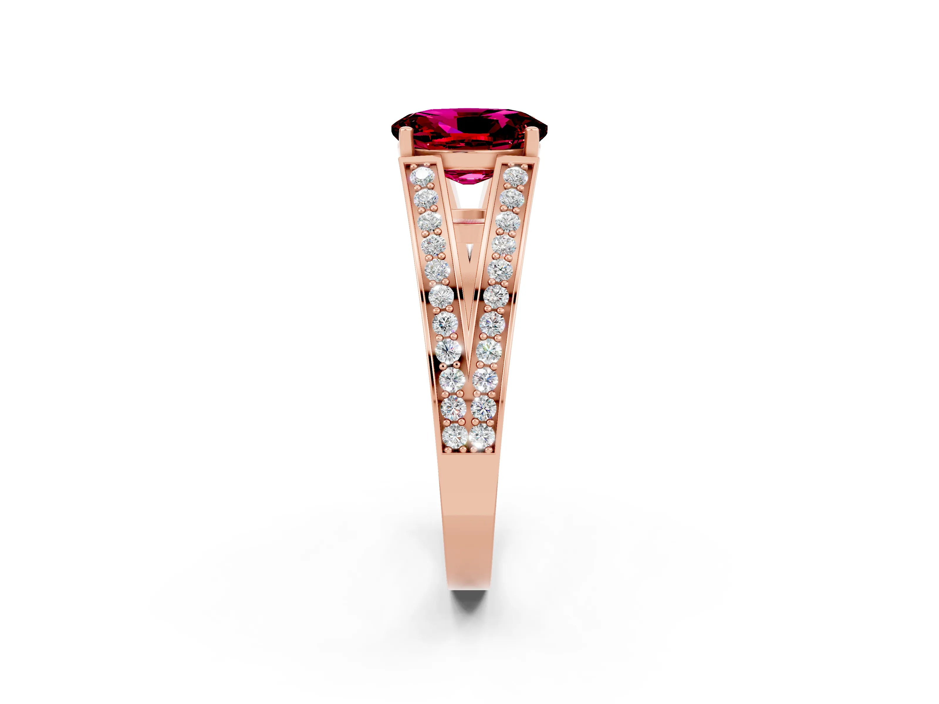 Rose gold Oval Cut Garnet Split Shank Ring with Pavé Band and Four-Prong Setting_2