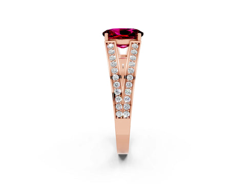 Rose gold Oval Cut Garnet Split Shank Ring with Pavé Band and Four-Prong Setting_2