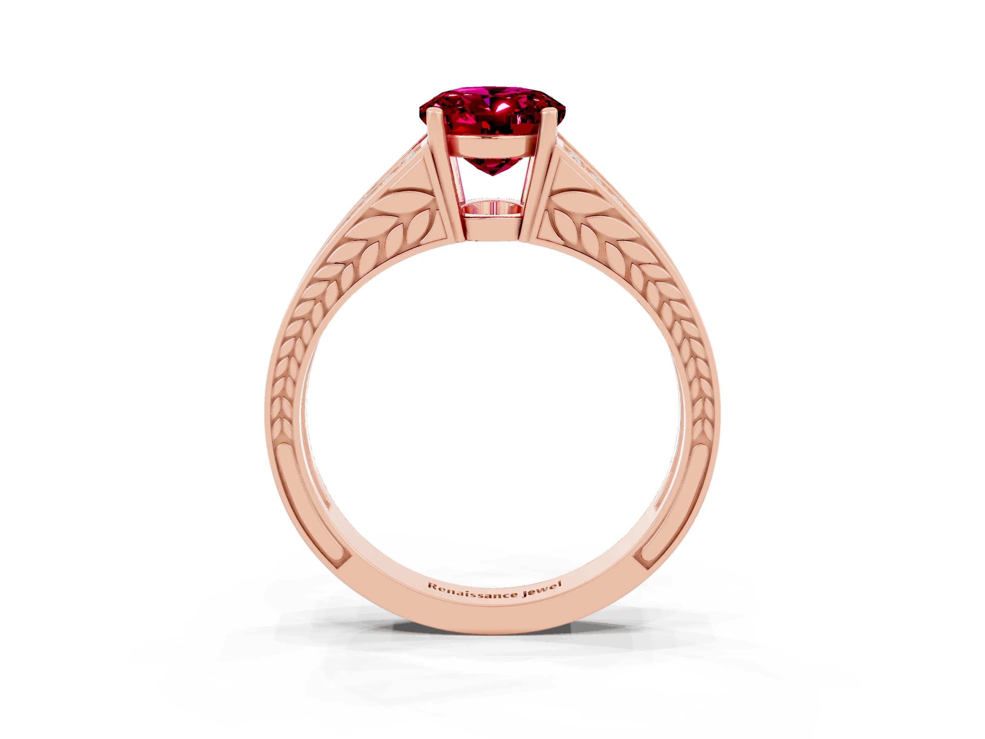 Rose gold Oval Cut Garnet Split Shank Ring with Pavé Band and Four-Prong Setting_3
