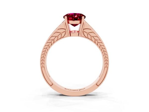 Rose gold Oval Cut Garnet Split Shank Ring with Pavé Band and Four-Prong Setting