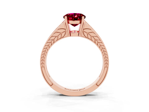 Rose gold Oval Cut Garnet Split Shank Ring with Pavé Band and Four-Prong Setting_3
