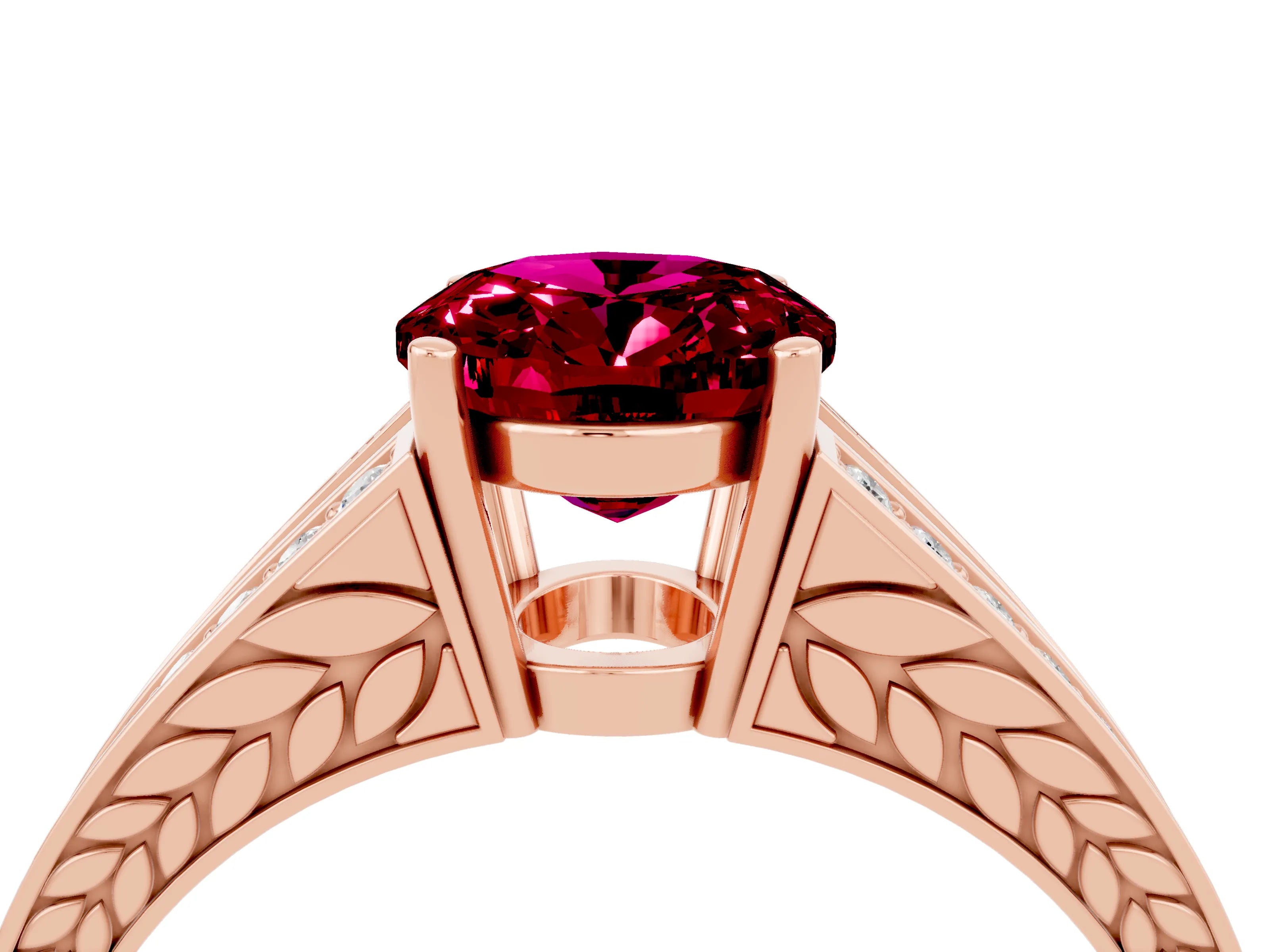 Rose gold Oval Cut Garnet Split Shank Ring with Pavé Band and Four-Prong Setting_4