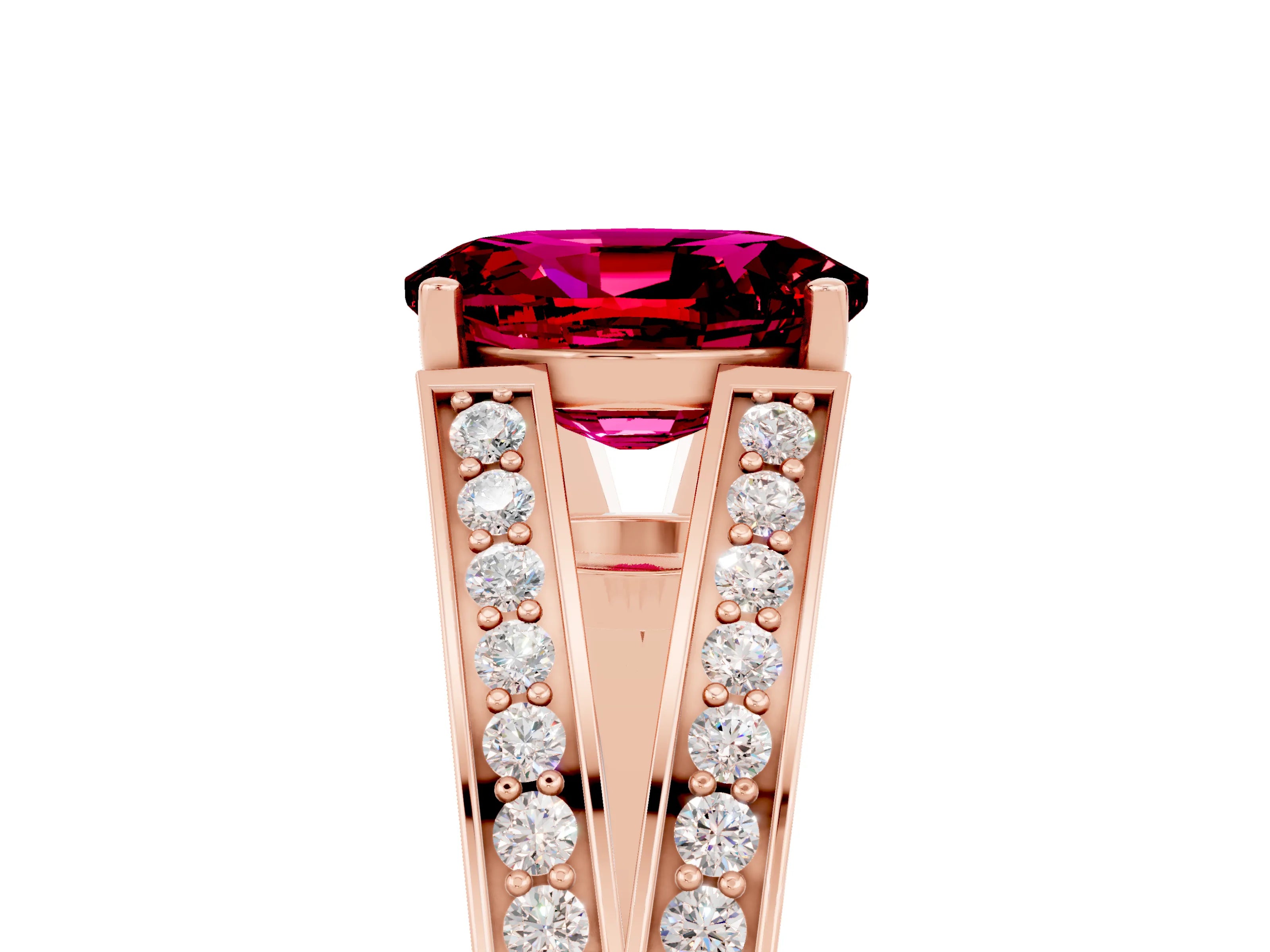 Rose gold Oval Cut Garnet Split Shank Ring with Pavé Band and Four-Prong Setting_5