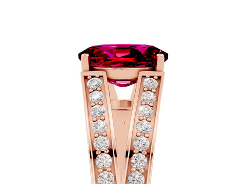 Rose gold Oval Cut Garnet Split Shank Ring with Pavé Band and Four-Prong Setting_5