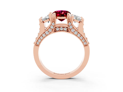 Rose gold Oval Cut Garnet Three-Stone Ring with Channel Set Band and Four-Prong Setting_3