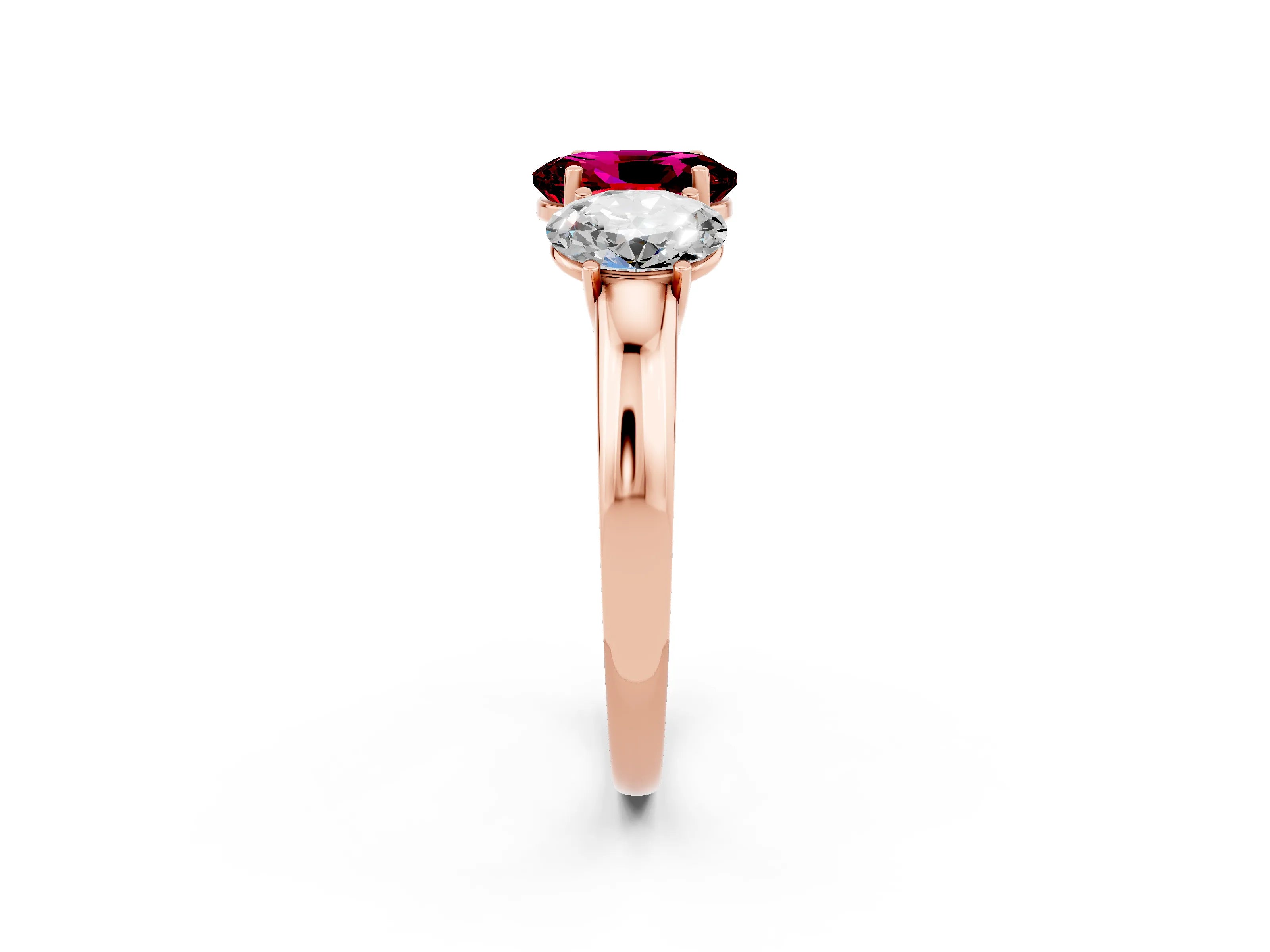 Rose gold Oval Cut Garnet Three-Stone Ring with Four-Prong Setting and Classic Band_2