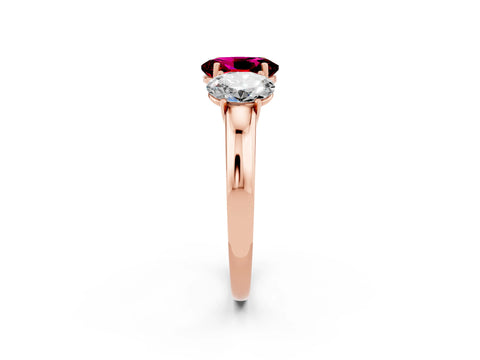 Rose gold Oval Cut Garnet Three-Stone Ring with Four-Prong Setting and Classic Band_2