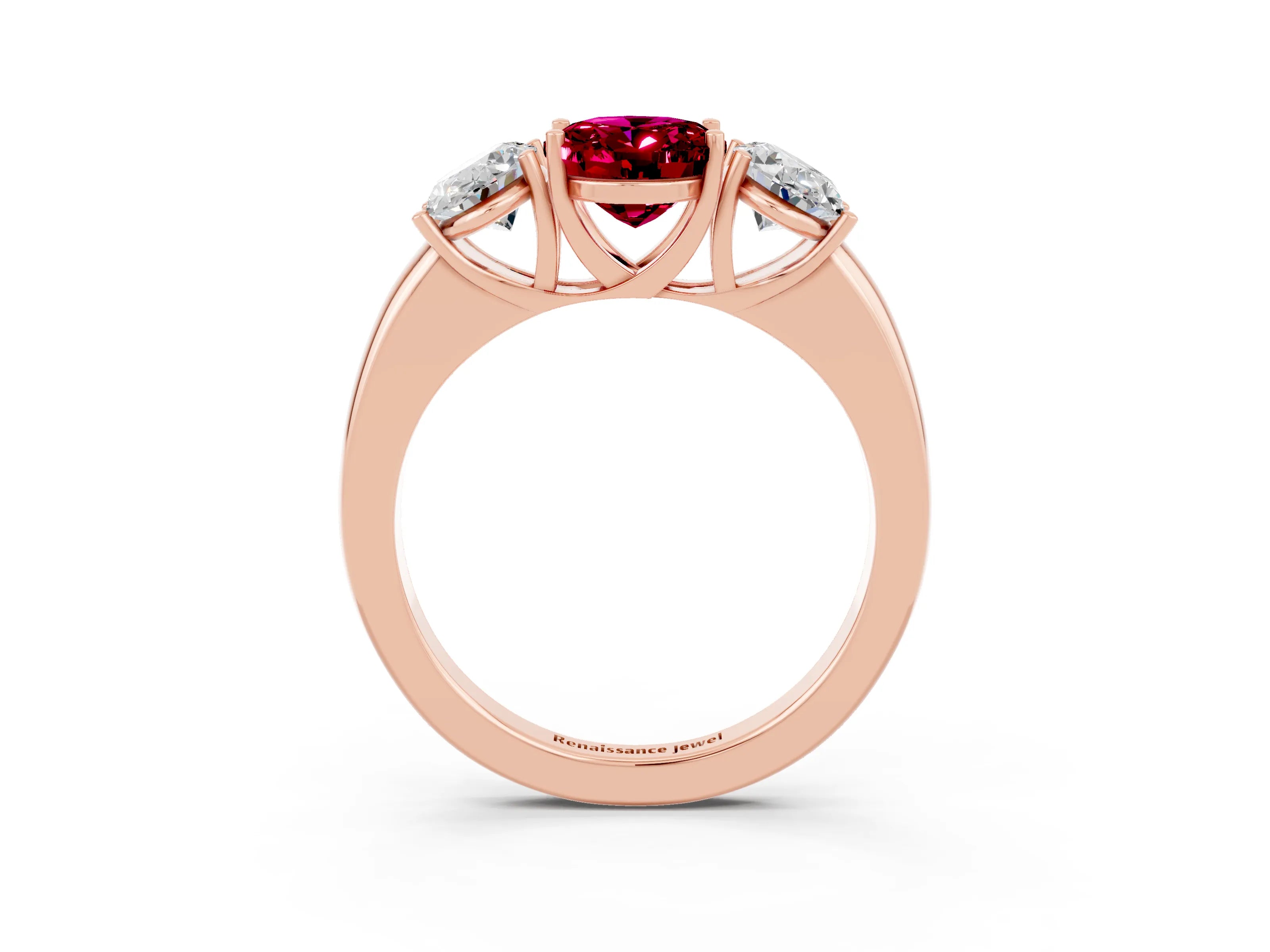 Rose gold Oval Cut Garnet Three-Stone Ring with Four-Prong Setting and Classic Band_3