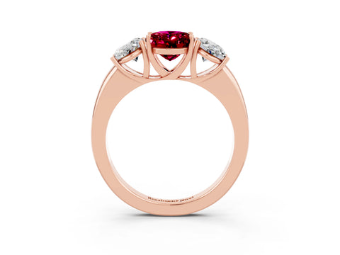 Rose gold Oval Cut Garnet Three-Stone Ring with Four-Prong Setting and Classic Band_3