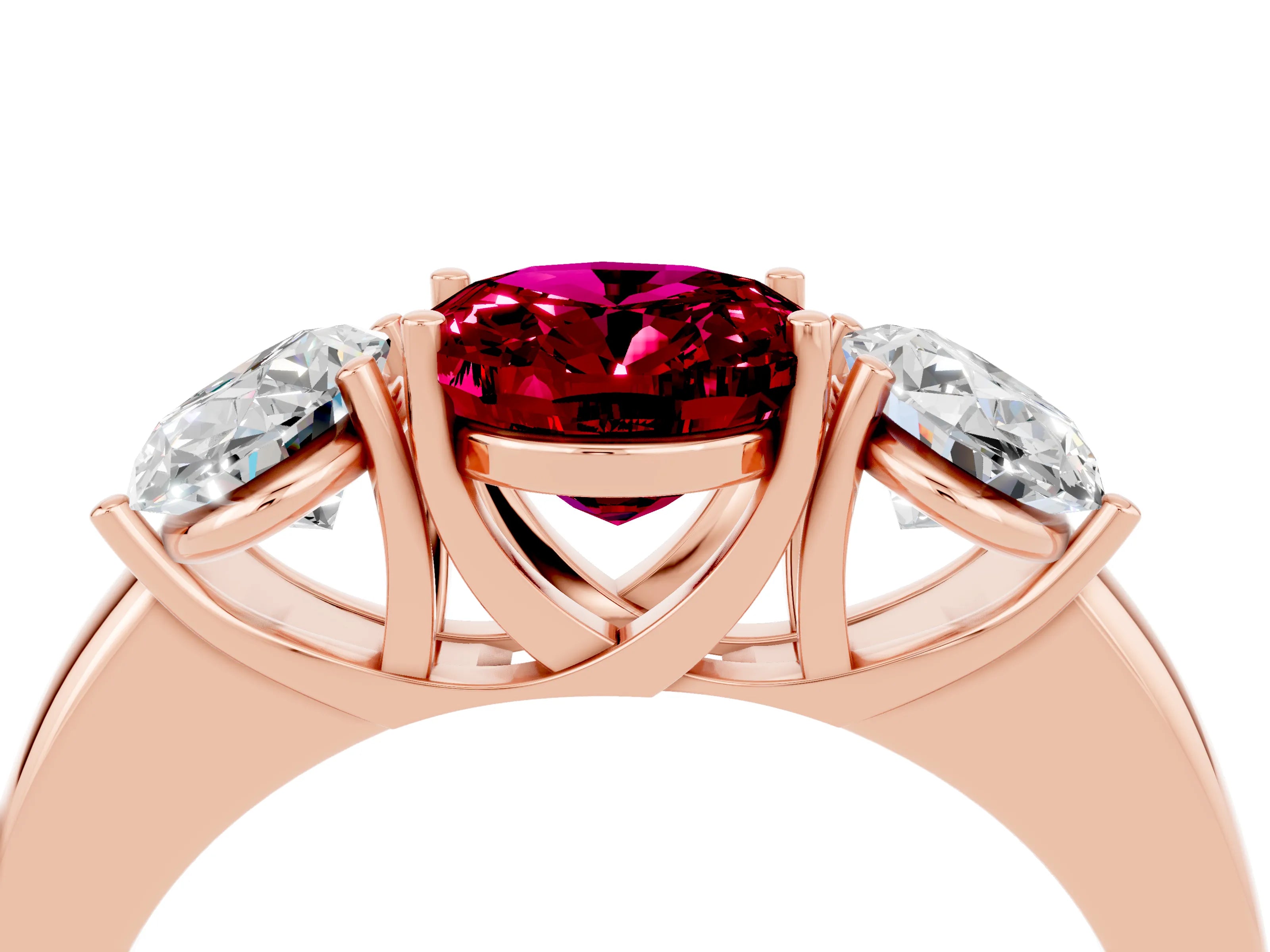 Rose gold Oval Cut Garnet Three-Stone Ring with Four-Prong Setting and Classic Band_4