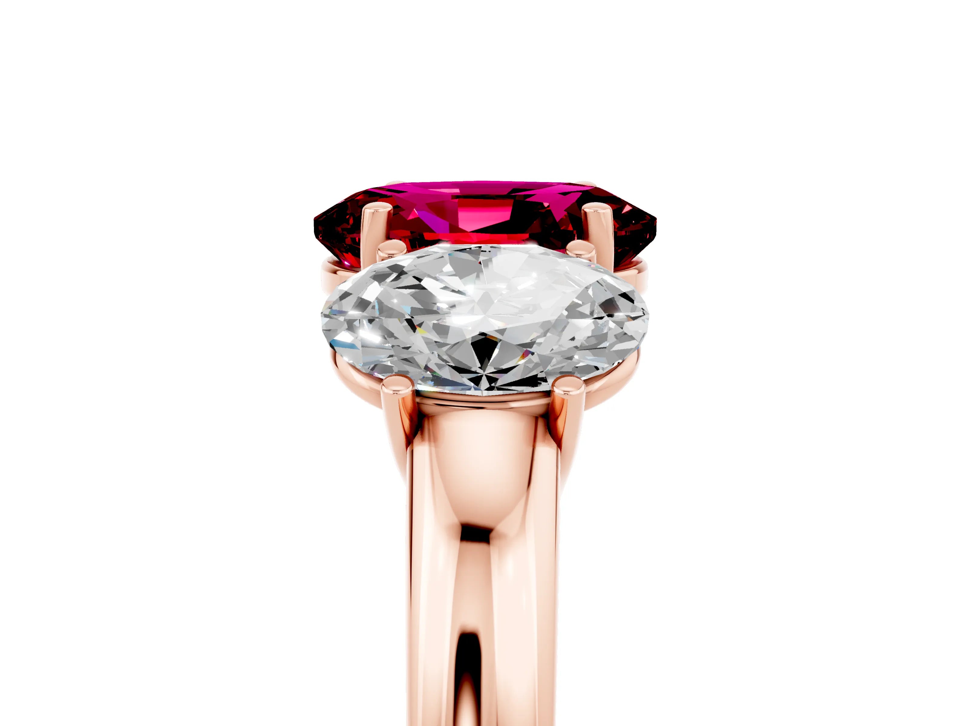 Rose gold Oval Cut Garnet Three-Stone Ring with Four-Prong Setting and Classic Band_5