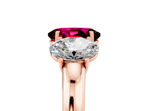 Rose gold Oval Cut Garnet Three-Stone Ring with Four-Prong Setting and Classic Band_5