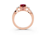 Rose gold Oval Cut Garnet Three-Stone Ring with Pavé Split Shank and Four-Prong Setting_15
