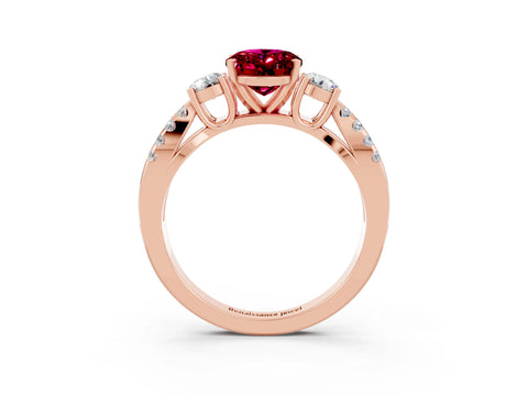Rose gold Oval Cut Garnet Three-Stone Ring with Pavé Split Shank and Four-Prong Setting_15