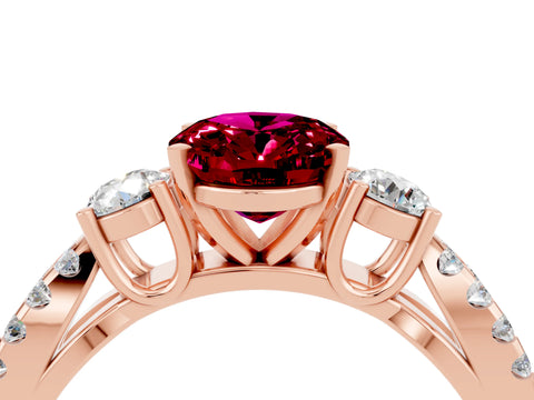 Rose gold Oval Cut Garnet Three-Stone Ring with Pavé Split Shank and Four-Prong Setting_16
