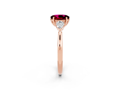 Rose gold Oval Cut Garnet Three-Stone Ring with Pear Side Stones and Four-Prong Setting_14