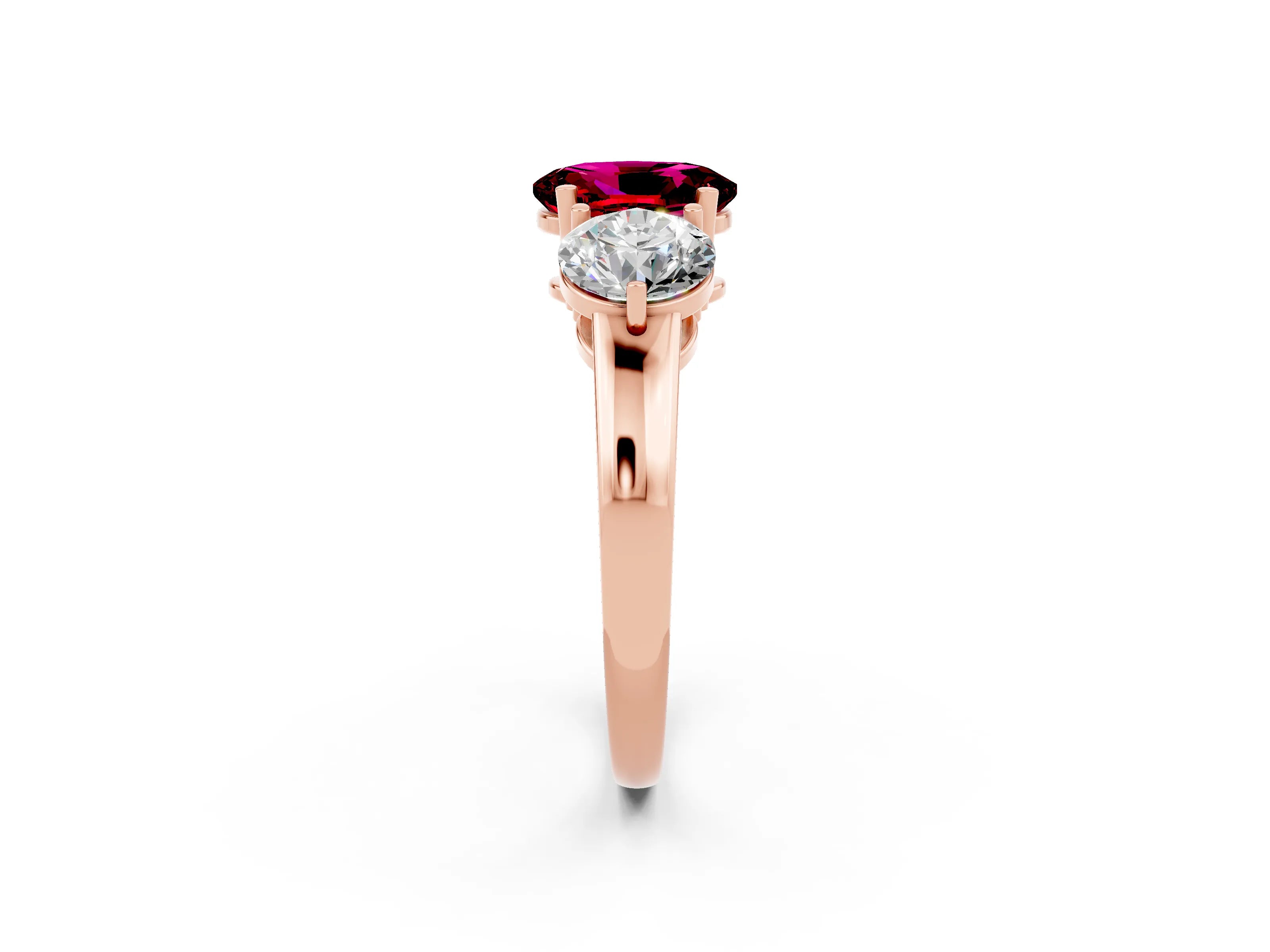Rose gold Oval Cut Garnet Three-Stone Ring with Prong Setting and Classic Band_2